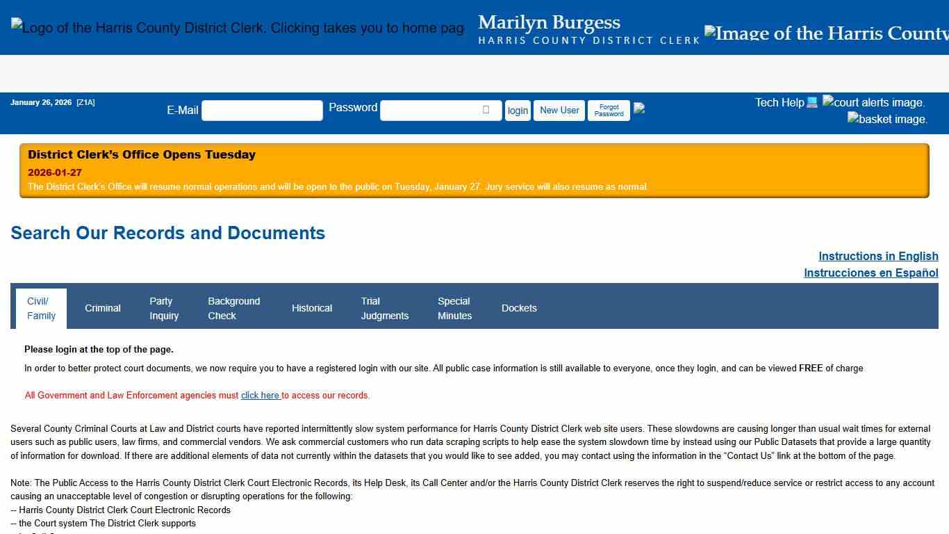 Office of Harris County District Clerk - Marilyn Burgess Search Our Records