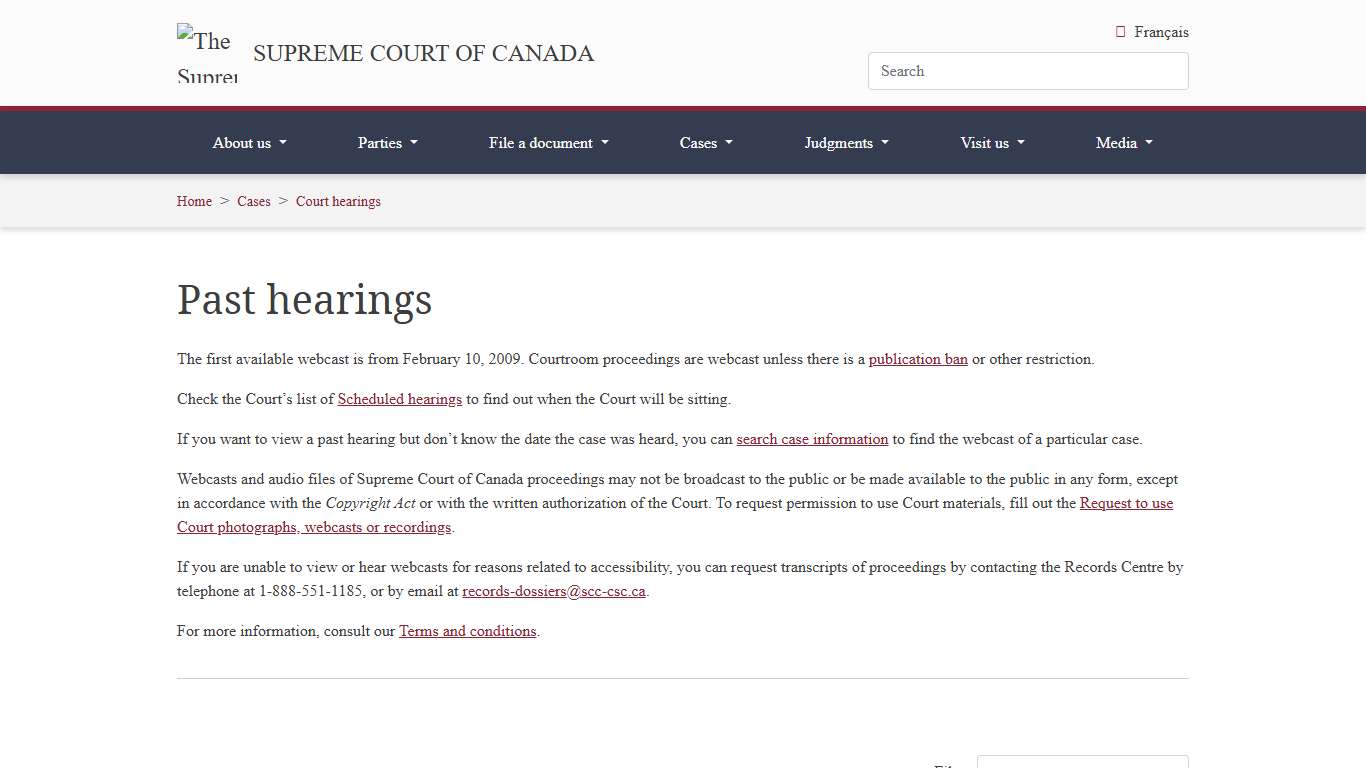Supreme Court of Canada Past hearings