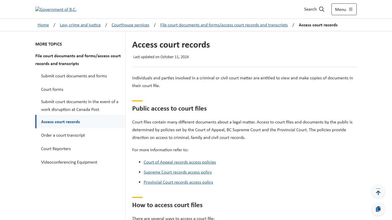 Access court records - Province of British Columbia